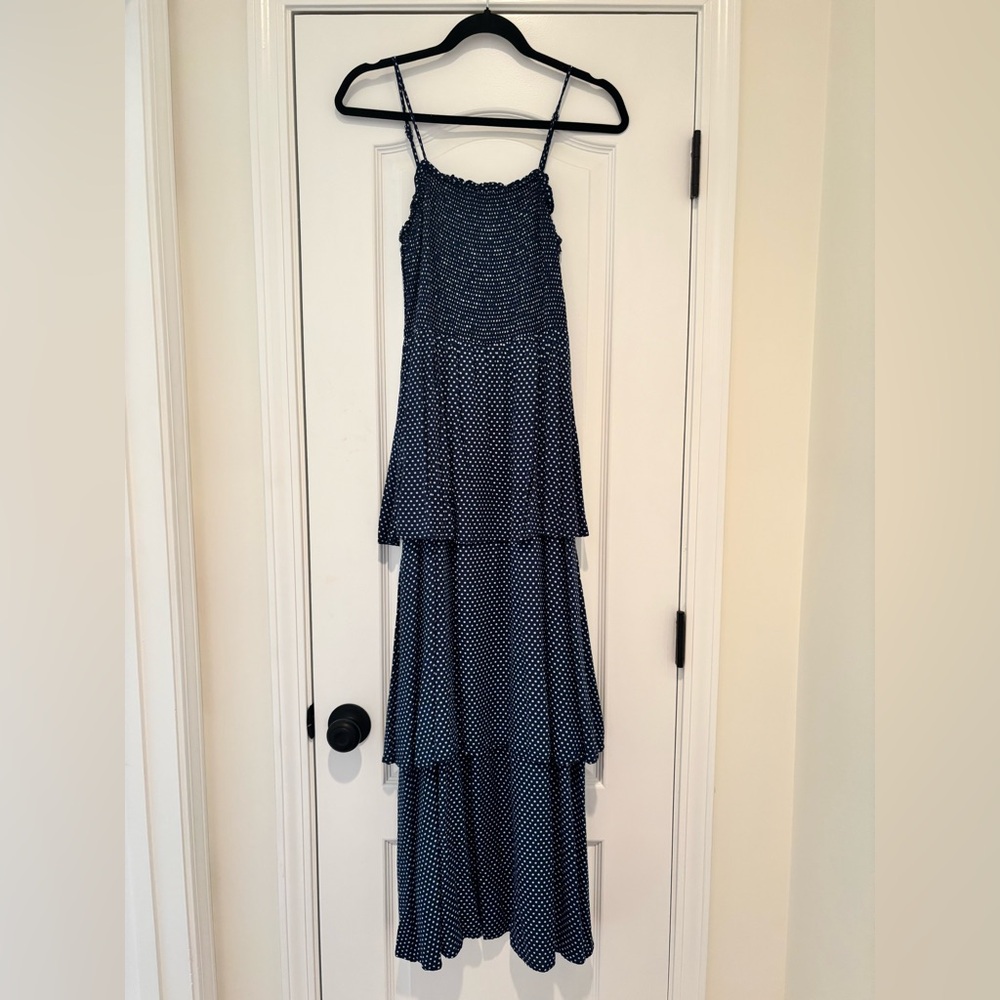 Andree by Unit Blue Tiered Polka Dot Maxi Dress Spaghetti Strap Boutique